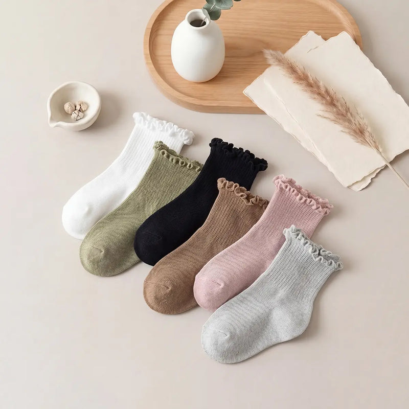 Pack of 6 Girls Multicolour Ruffle Edge Ankle Length Socks Sets Socks Multicolor 0-1 Y