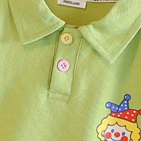 Boys Green Clown Printed Polo T-Shirt With Shorts Co-ord Sets Sets