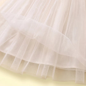 Girls Off White Embellished Sequined Fit & Flare Party Dress Party Dresses