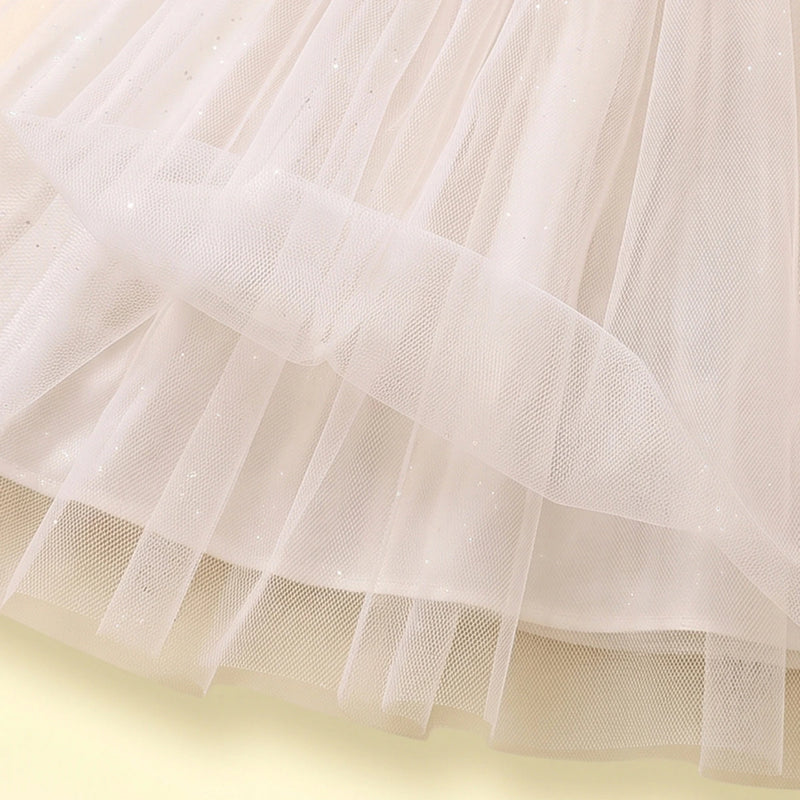 Girls Off White Embellished Sequined Fit & Flare Party Dress Party Dresses