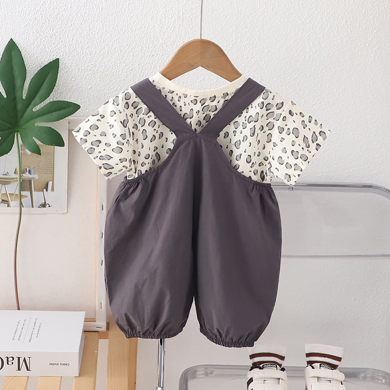 Boys Animal Printe T-Shirt With Dark Grey 3D Appliqued Dungaree Set 2 pc. Sets