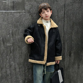 Boys Black Faux Leather Heavy Jacket With Fleece Lining Coats & Jackets Black 5-6 Y