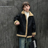 Boys Black Faux Leather Heavy Jacket With Fleece Lining