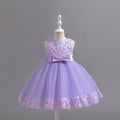 Girls Purple Floral Applique Sleeveless Tutu Party Wear Dress Party Dresses Purple 1-2 Y