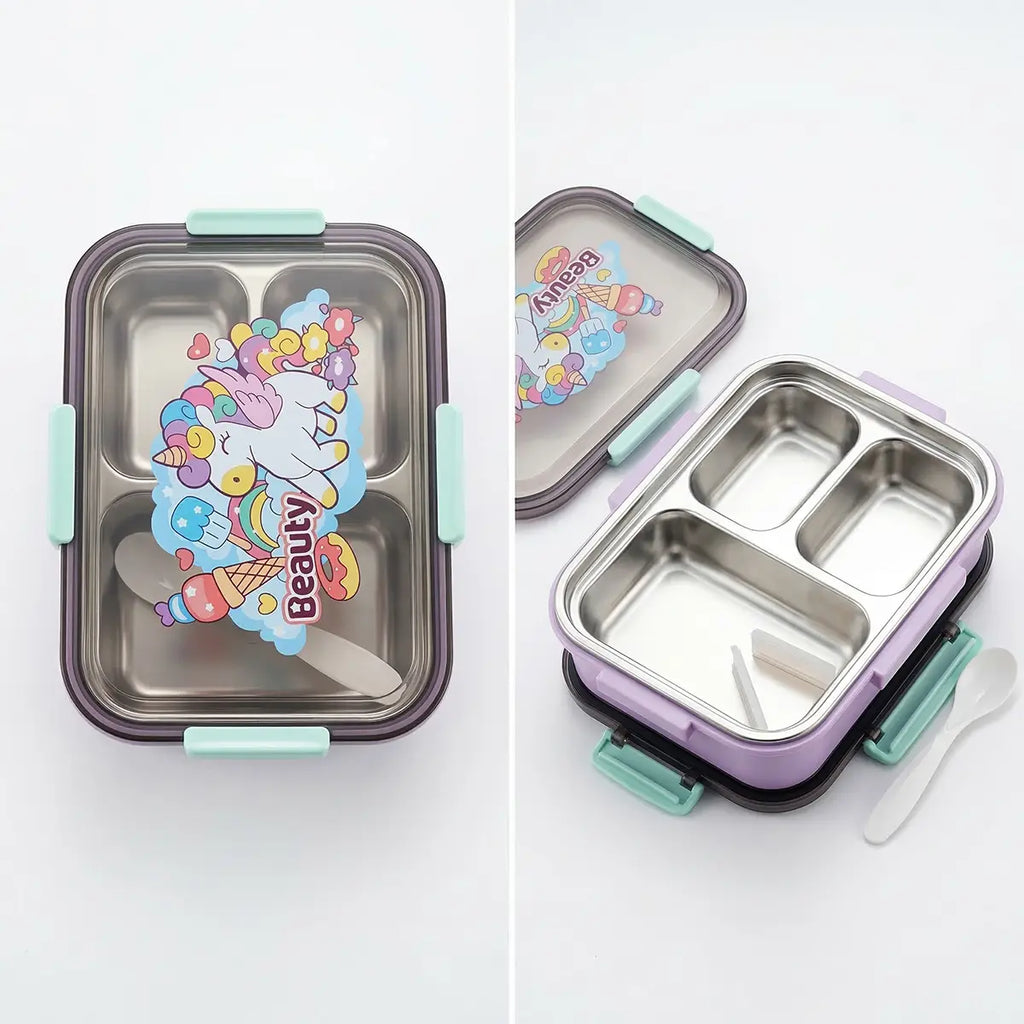 Kids Purple 3-Compartment Stainless Steel Lunch Box Trending Accessories