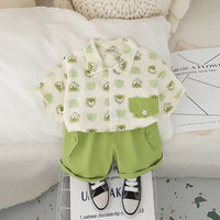 Boys Green Printed Short Sleeves Contrast Flap Shirt With Shorts Set 2 pc. Sets Green 1-2 Y