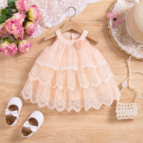 Girls Light Pink Sleeveless Layered Dress Casual Dresses Light Pink 1-2 Y