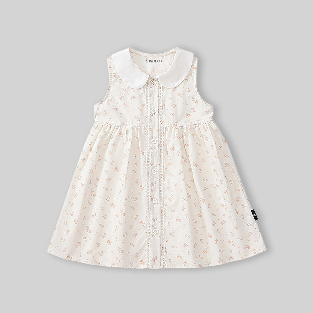 Girls Off-White Floral Printed Peter Pan Collar Fit & Flare Dress Casual Dresses
