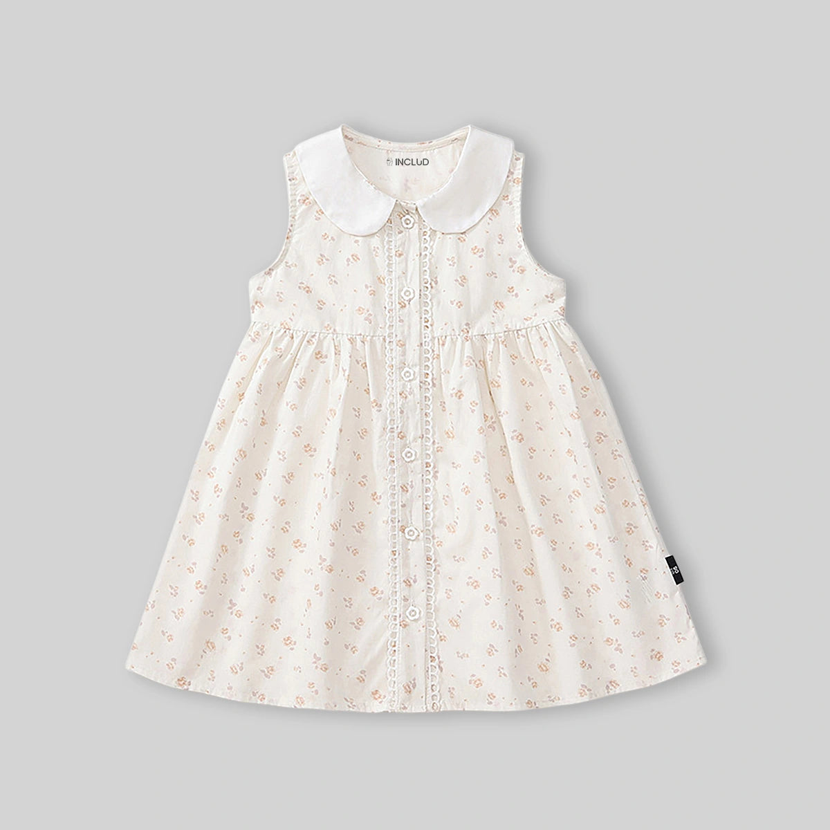 Girls Off-White Floral Printed Peter Pan Collar Fit & Flare Dress Casual Dresses
