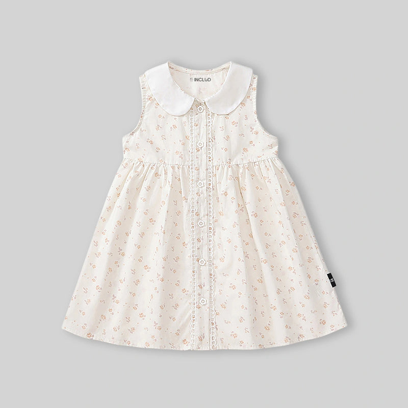 Girls Off-White Floral Printed Peter Pan Collar Fit & Flare Dress Casual Dresses