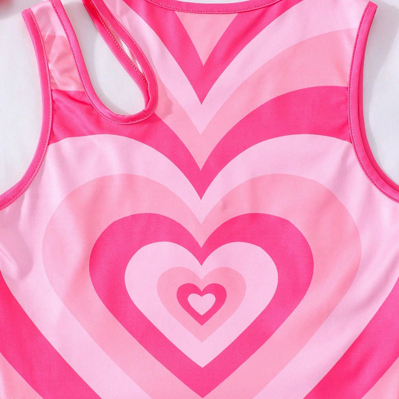 Girls Pink Heart And Marble Print Crop Tops Pack Of 2 Tops