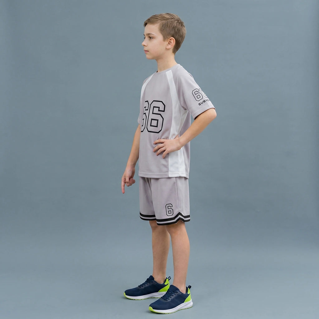 Boys Light Grey Graphic Print Short Sleeve T-Shirt With Shorts Sets 2 pc. Sets