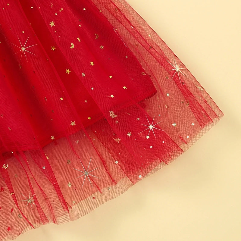 Girls Red Christmas Theme Printed Fit & Flare Dress Casual Dresses