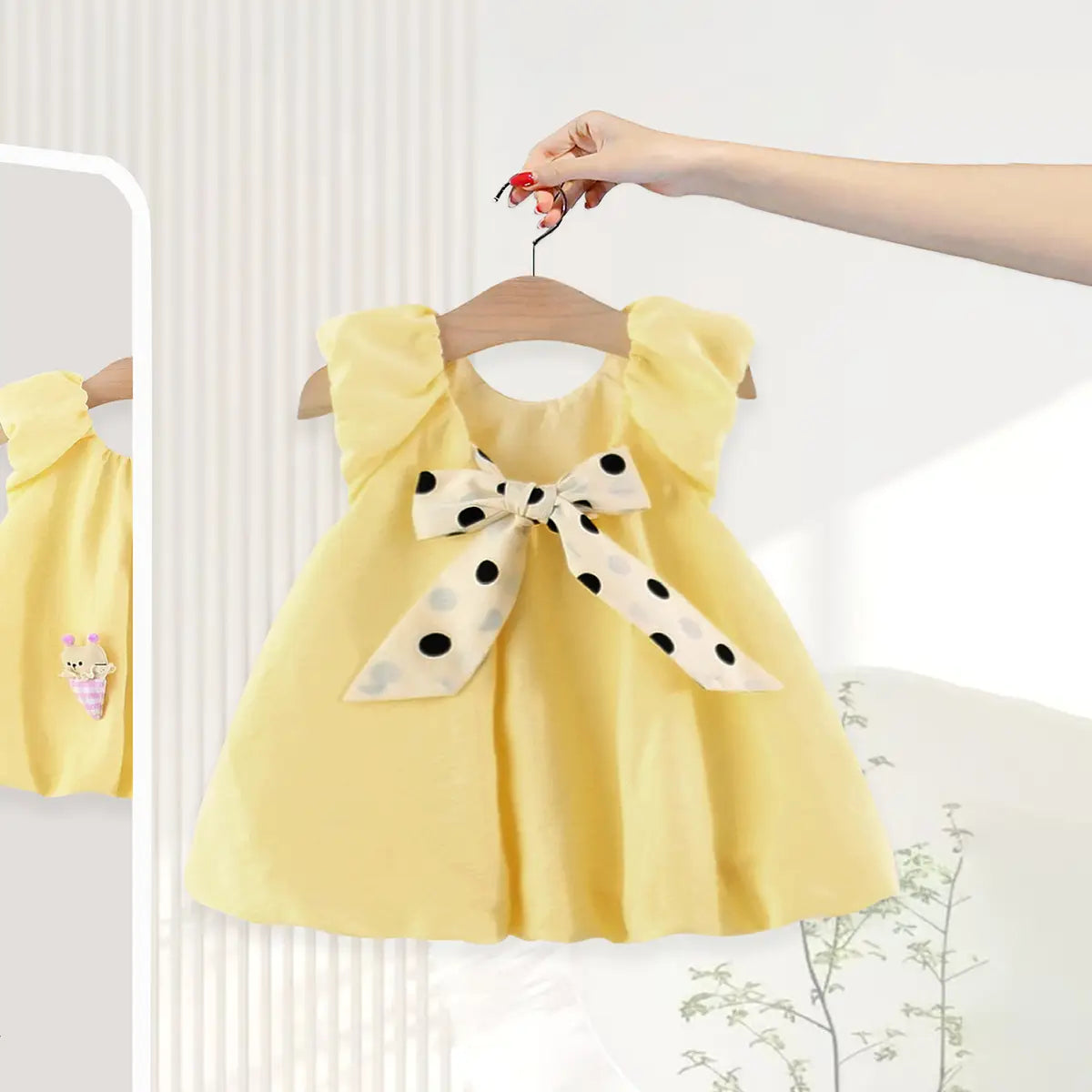 Girls Yellow Cat Applique Sleeveless A-line Dress Casual Dresses