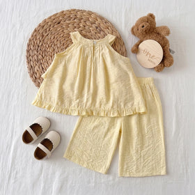 Girls Cream Sleeveless Top With Elasticated Pants Sets 2 pc. Sets
