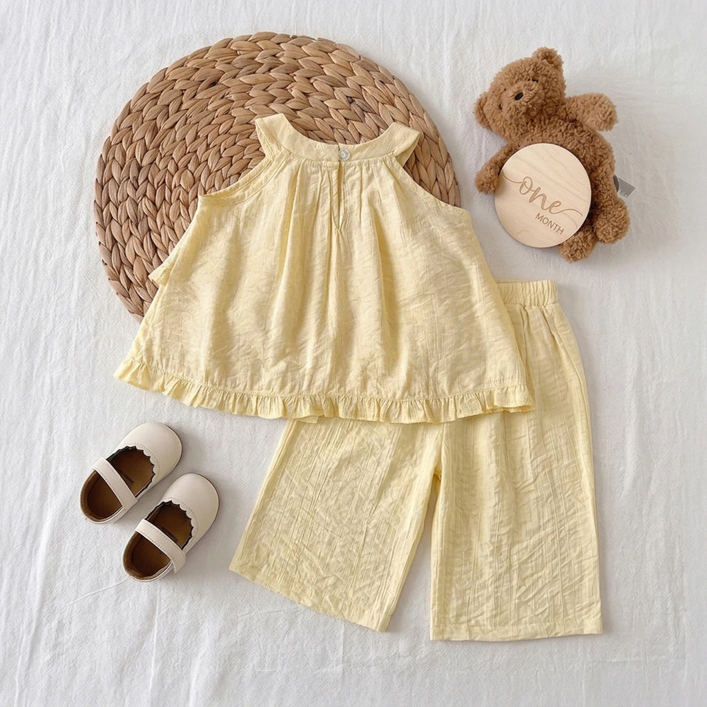 Girls Cream Sleeveless Top With Elasticated Pants Sets 2 pc. Sets