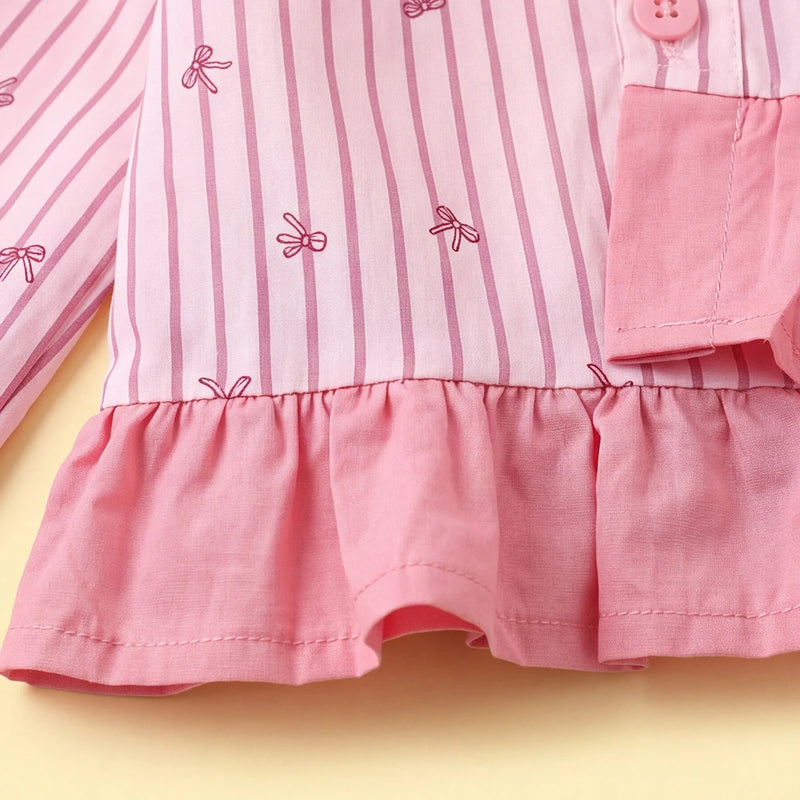 Girls Light Pink Striped Long Sleeve Shirt Shirts