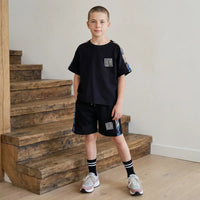 Boys Black Abstract Print Raglan Sleeves T-Shirt With Shorts Co-ord Sets Sets Black 5-6 Y