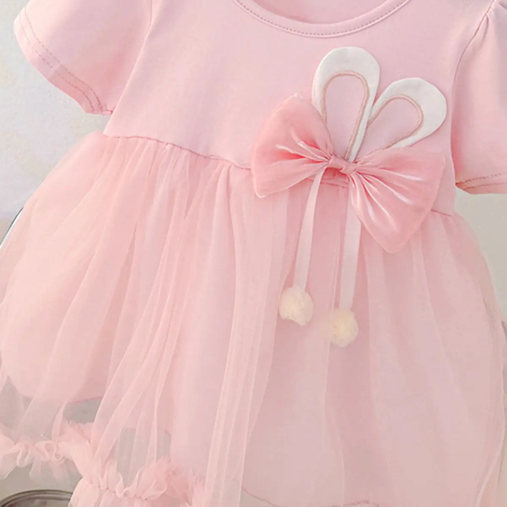 Girls Light Pink Bow Applique Fit & Flare Dress Casual Dresses