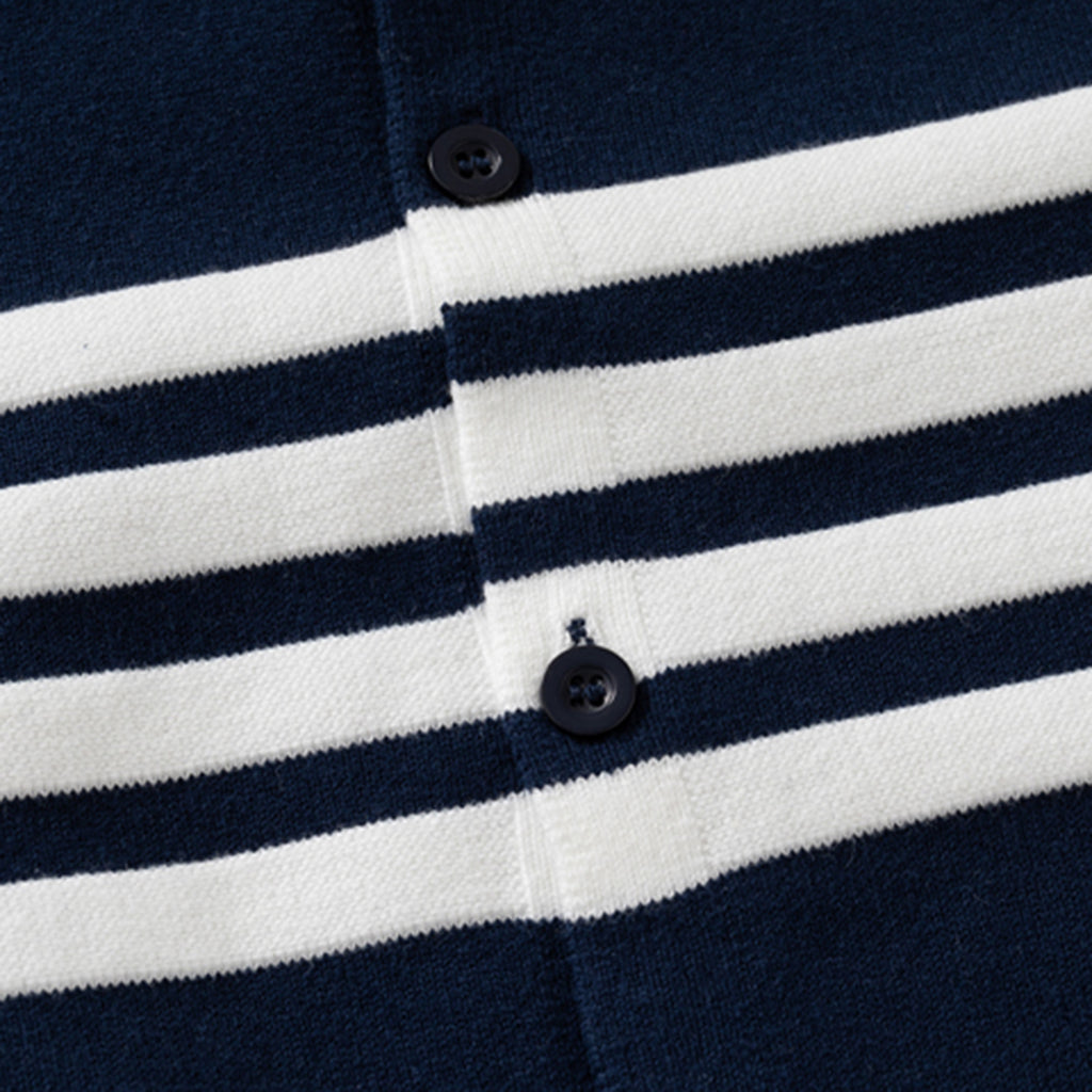 Boys Navy Blue Cardigan With Self-Design Stripe Patterns Sweaters & Cardigans
