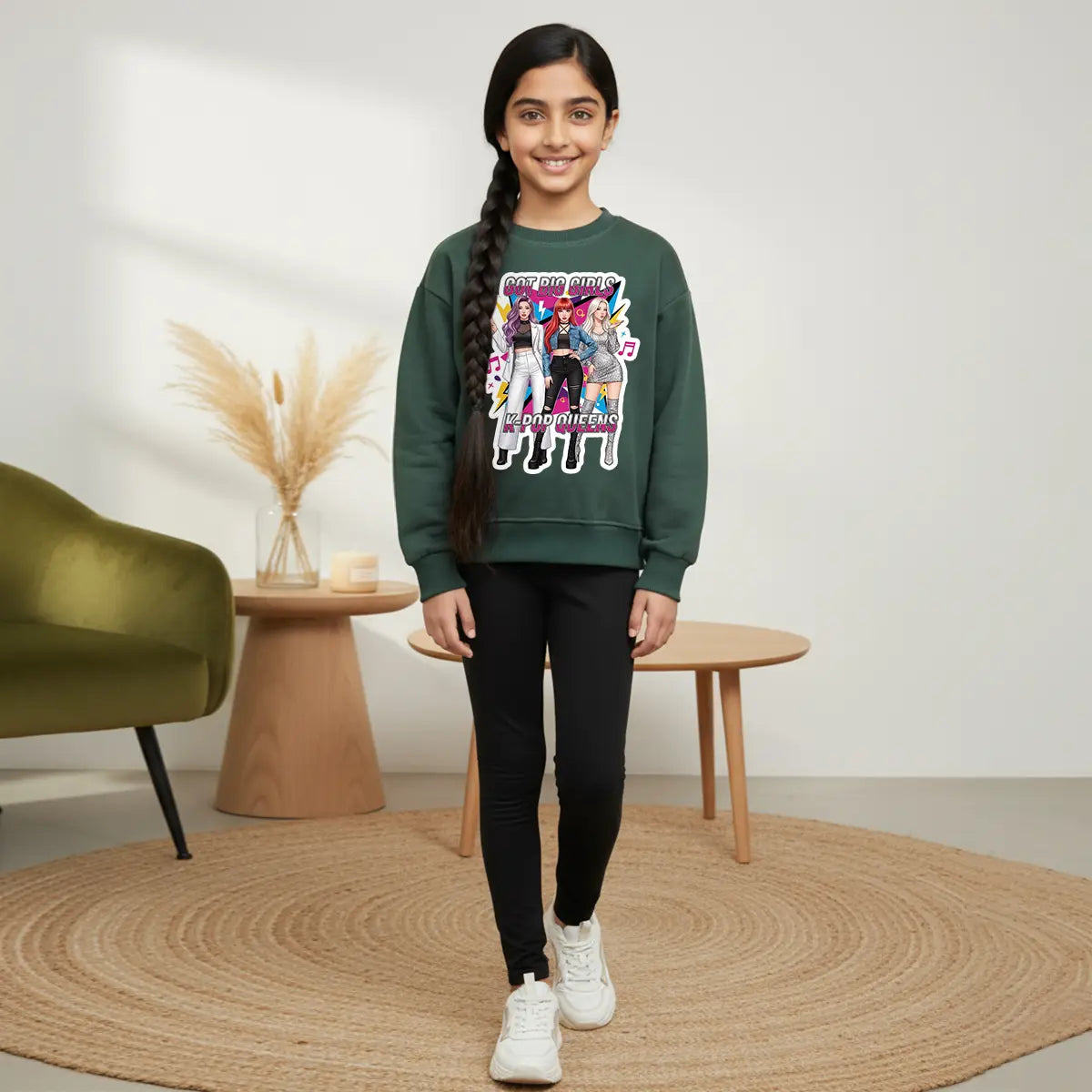 Girls Green K-Pop Queens Graphics Sweatshirt Sweatshirts & Hoodies Green 3-4 Y