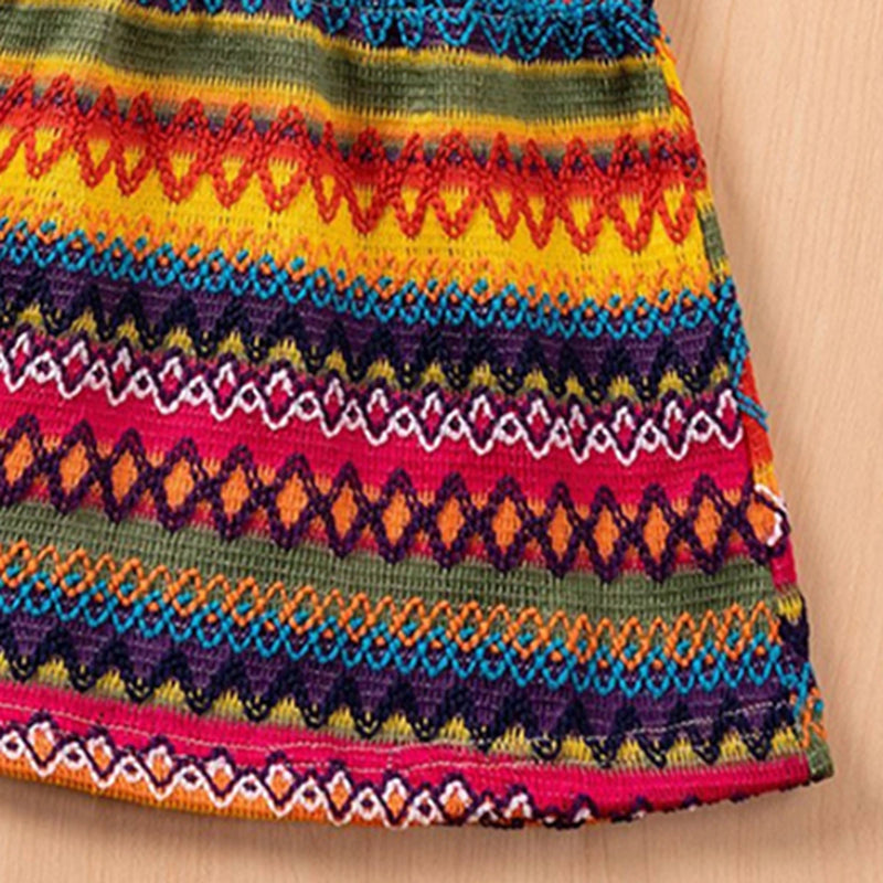 Girls Multicolor Stripes Sleeveless Crop Top With Skirt Co-ord Sets Sets
