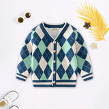 Boys Multicolor Cardigan With Self-design Diamond Patterns