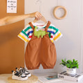 Boys Dinosaur Applique Short Sleeve Striped T-Shirt With Brown Dungaree Sets 2 pc. Sets Brown 1-2 Y
