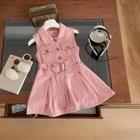 Girls Pink Sleeveless Belted Denim Shirt Dress Casual Dresses Pink 1-2 Y