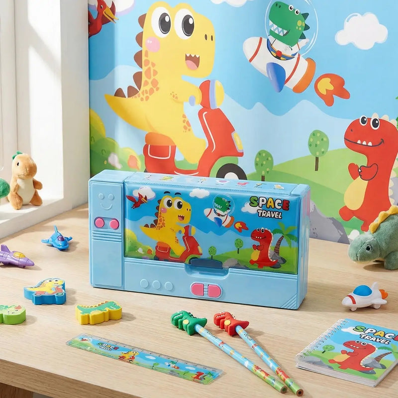 Dinosaur Space Travel Magnetic Pencil Box for Kids Trending Accessories
