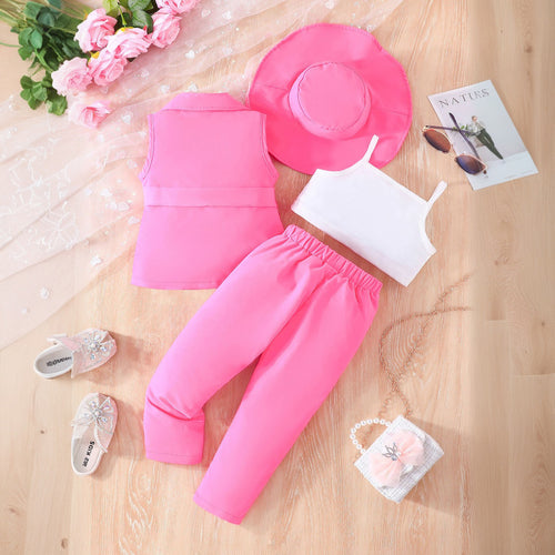 Girls Pink Sleeveless Jacket With Camisole Top And Pants Sets 3 pc. Sets
