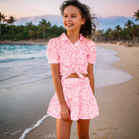Girls Printed Tie Knot Top with Skirt Sets