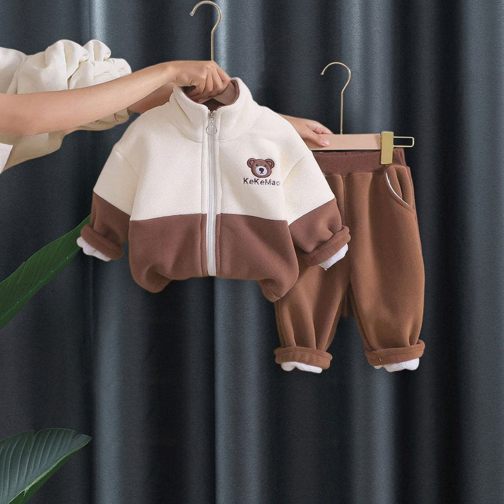 Boys Brown Fleece Jacket with Joggers Set Sets Brown 1-2 Y 