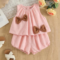 Girls Pink Textured Sleeveless Top With Bubble-Hem Shorts Co-ord Sets Sets Pink 1-2 Y