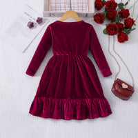 Girls Maroon Solid Velvet Beaded Fit & Flare Dress Casual Dresses