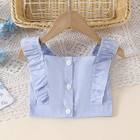 Girls Light Blue Stripes Sleeveless Crop Top With Pants Co-ord Sets Sets