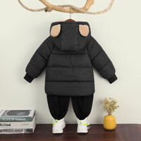 Girls Black Solid Hooded Quilted Down Jacket Coats & Jackets