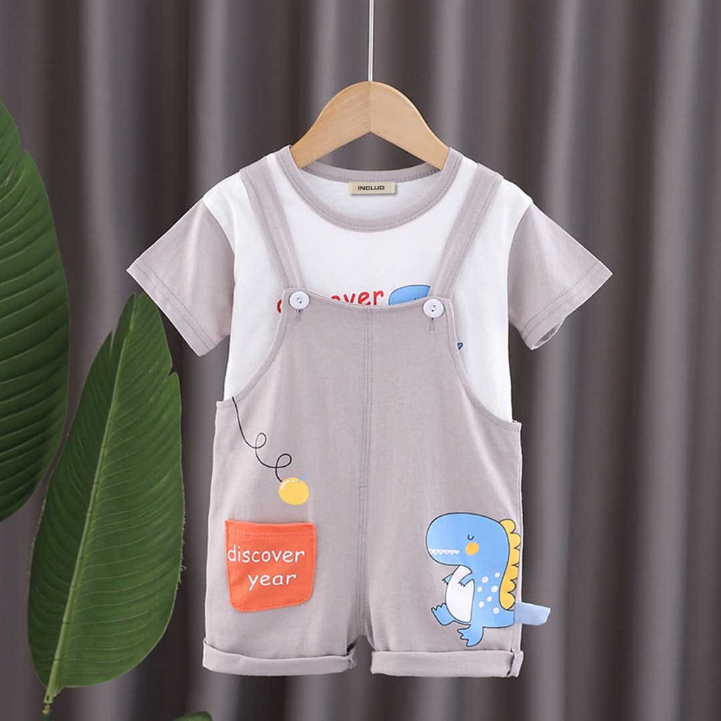 Boys Dinosaur Printed T-shirt with Dungaree Set