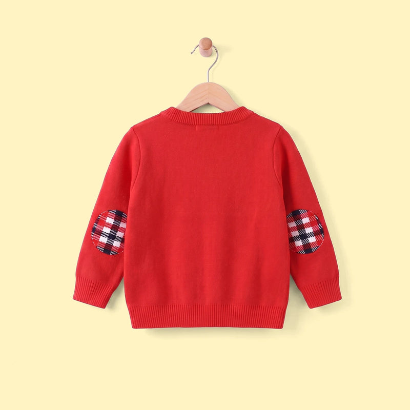 Boys Red Sweater With Cute Reindeer and Snowflake Design Sweaters & Cardigans