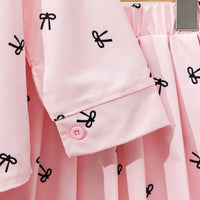 Girls Pink Bow Printed Shirt With Cami Top & Skirt Sets Sets