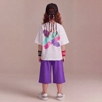 Girls White Typographic Print Short Sleeve T-Shirt With Shorts Sets 2 pc. Sets