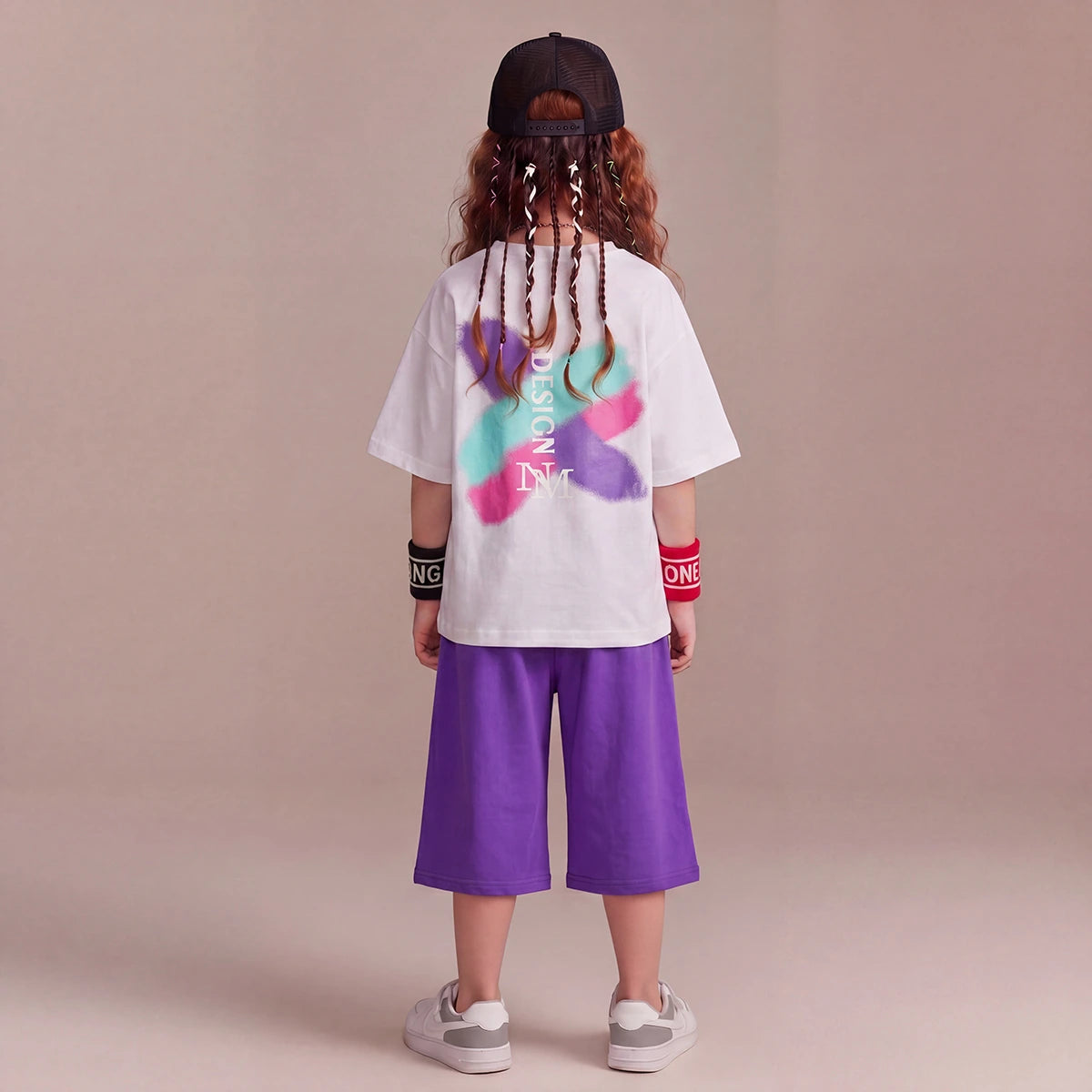 Girls White Typographic Print Short Sleeve T-Shirt With Shorts Sets 2 pc. Sets