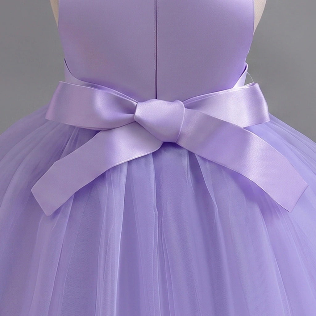 Girls Purple Floral Applique Sleeveless Tutu Party Wear Dress Party Dresses