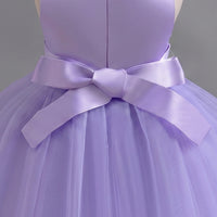 Girls Purple Floral Applique Sleeveless Tutu Party Wear Dress Party Dresses