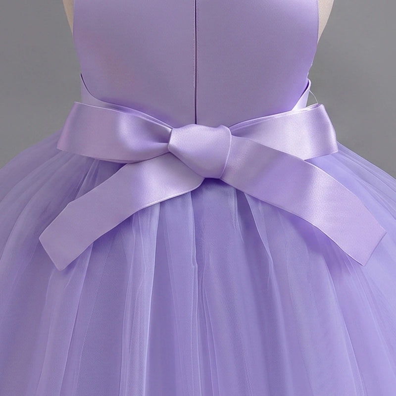 Girls Purple Floral Applique Sleeveless Tutu Party Wear Dress Party Dresses