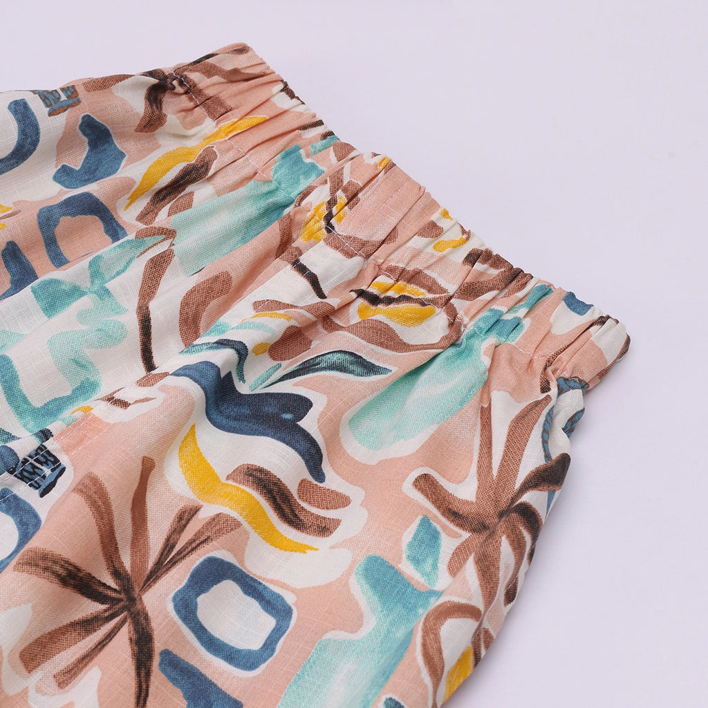 Boys Multicolor Abstract Print Short Sleeve Shirt With Graphic T-Shirt And Elasticated Shorts Sets 3 pc. Sets