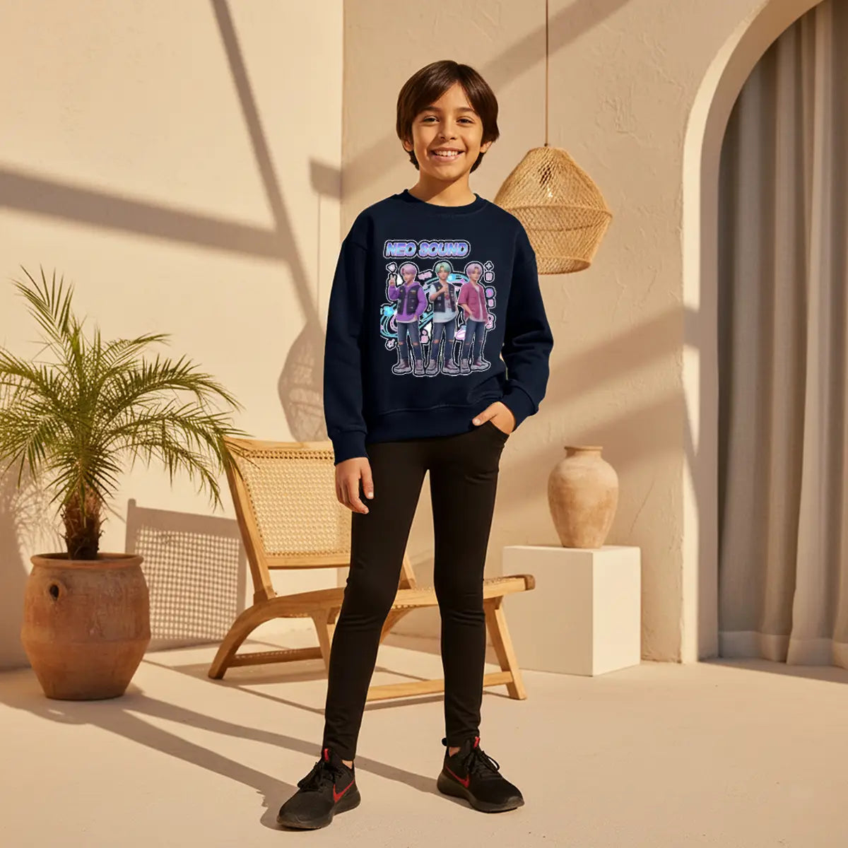 Boys Navy Blue Neo-Sound Graphics Crew Neck Sweatshirt Sweatshirts & Hoodies Navy Blue 2-3 Y