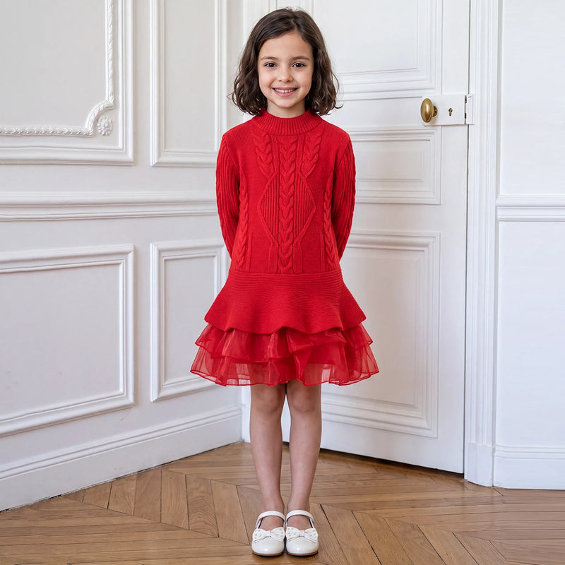 Buy Red Cable Knit Drop-Waist Dress for Girls │ INCLUD