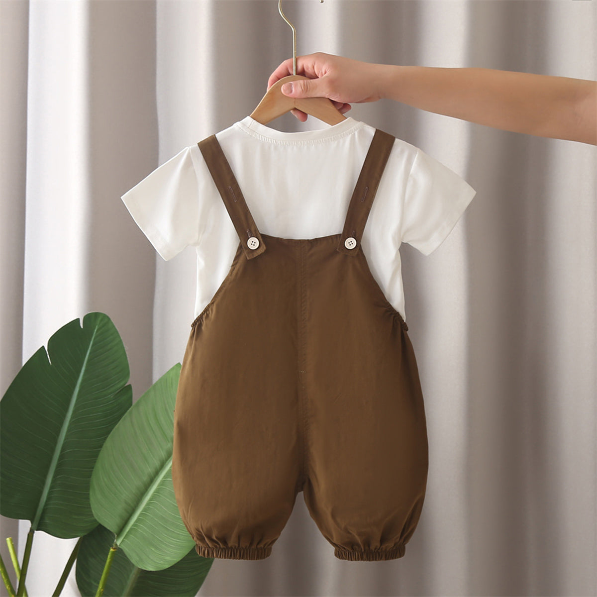 Boys Brown Dog Patched Dungaree With T-Shirts Set 2 pc. Sets