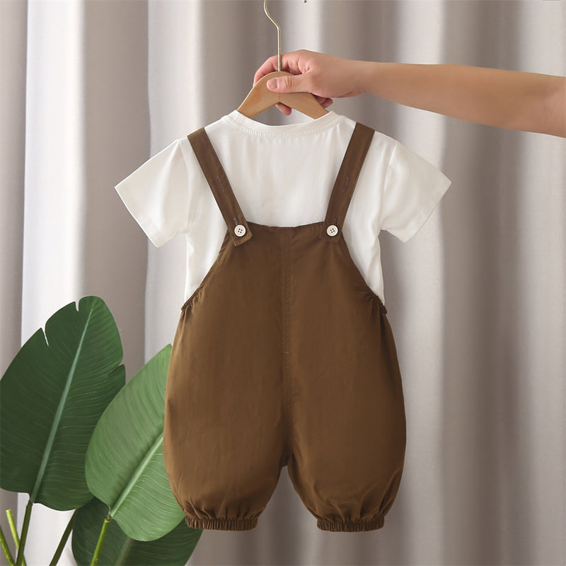 Boys Brown Dog Patched Dungaree With T-Shirts Set 2 pc. Sets